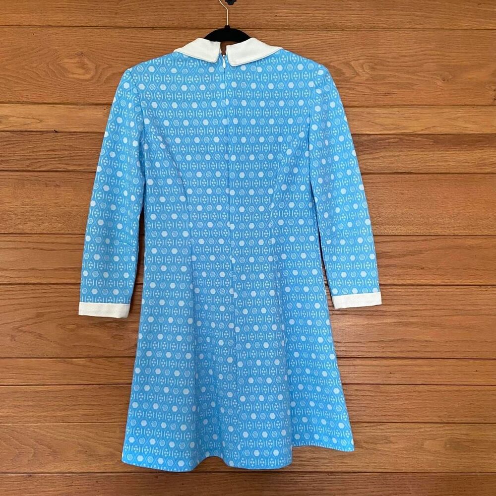 Vintage 70s blue and white daggar collar mini dress - Picture 5 of 6